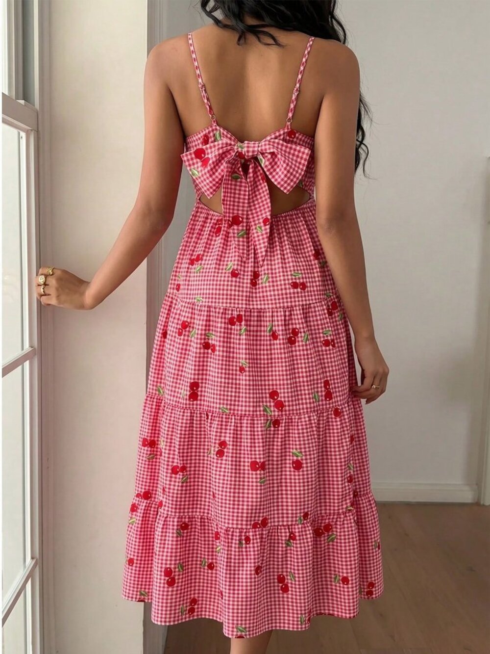 Multicolor Boho Chic Women's Cherry Print maternity Maxi Sundress - Picture 3 of 6